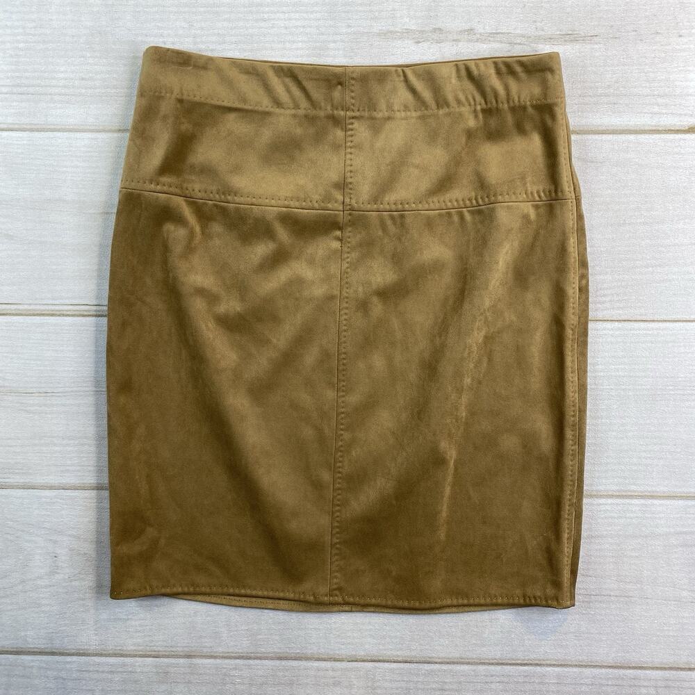 Max Studio Skirt Size S Camel Brown Faux Suede Stretch Above Knee Unlined NWT